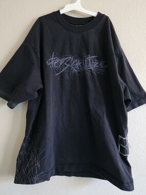 DerSchutze Embroidered Sashiko Heavyweight T-Shirt Size L Black Streetwear